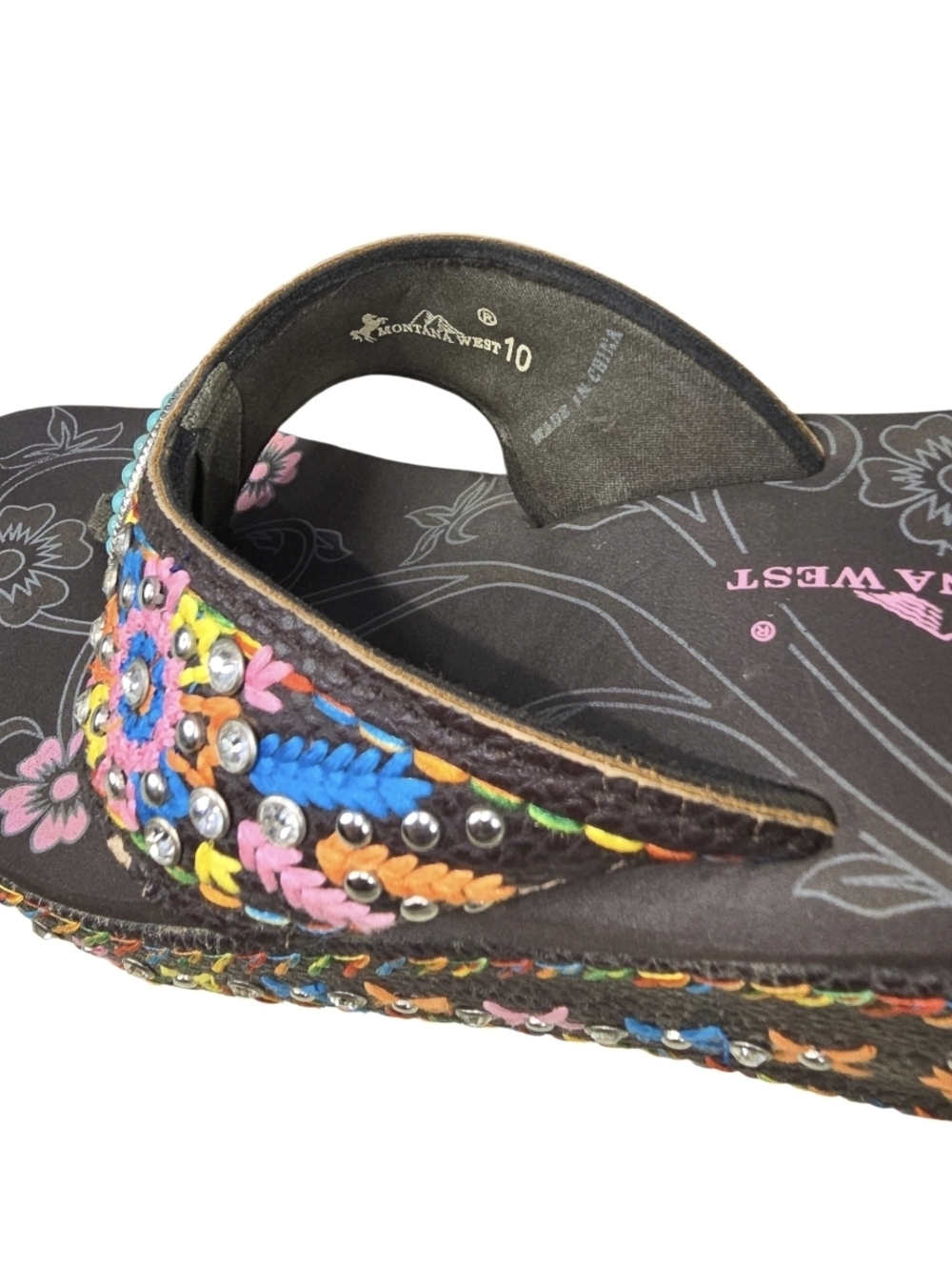 MontanaWest Embroidered Ringstones Wedge Platform Flip Flop Sandals 10 Western - Picture 6 of 12